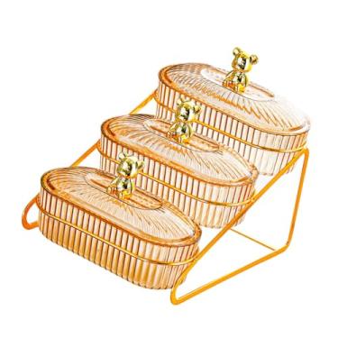 Imagem de Fenteer Suporte para lanches em cesta de frutas, bandeja multifuncional para café da manhã, armazenamento de presentes, ornamento de 3 camadas para festa em, Tigela Âmbar