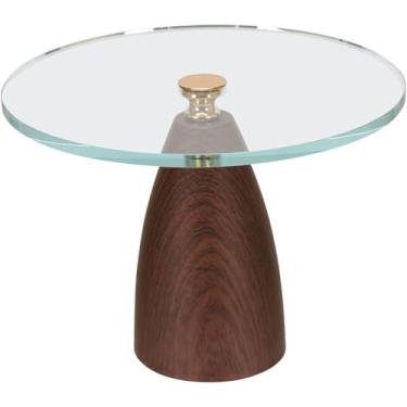 Imagem de PRATO PARA DOCES REDONDO HOME&CO COM BASE EM METAL COR DE MADEIRA VIDRO 17x25x25cm TRANSPARENTE