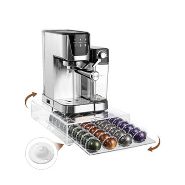 Imagem de Coorganisers Suporte de cápsulas de café para Nespresso Vertuo, organizador de cápsulas de café de acrílico transparente 2 em 1 com rodas e controle deslizante de eletrodomésticos para bancada