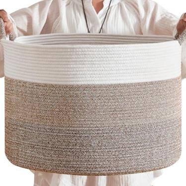 Imagem de CLHMILY&Z Cesta redonda de armazenamento de corda de algodão - 55 x 35 cm - Caixa de armazenamento elegante para berçário, organizador de brinquedos para bebês, cesta de algodão macio para decoração