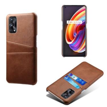 Imagem de Capas Compatível com OPPO Realme X7 PRO,tampa protetora de couro falso,design de saco de cartão com 2 fendas de cartão atrás,proteção anti-impressão digital e anti-gota-Brown