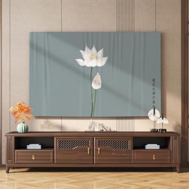 Imagem de HSTANGKY Capa de TV interna para TV LCD LED pano moderno telas artísticas à prova de poeira decoração de tecido ajuste universal 32-80 polegadas montado na parede/desktop use display escudo-flor3||65