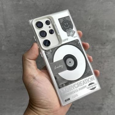 Imagem de YOGISU Capa de celular fosca com revestimento retrô para toca-discos Samsung S23 Plus (para Samsung S23 Plus/CD branco)
