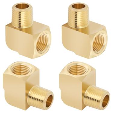 Imagem de KOOTANS 4 peças 1/8 NPT 90 graus Barstock Street Elbow Brass Fittings, 1/20.3 cm NPT macho para rosca fêmea NPT 1/20.3 cm encaixe de tubo de latão forjado