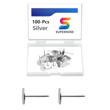 Imagem de Pregos de cabeça plana premium prata - pregos de estofamento multiuso, cabeças de unhas decorativas, tachas prateadas para polegar, pinos anticaminhada e tachinhas de parede para fixação segura e