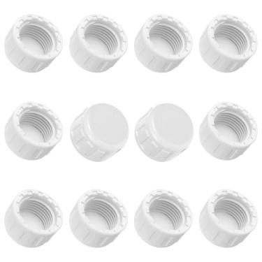 Imagem de Hpmjz 12 peças de acessórios de tampa de PVC de 1/5.1 cm adaptador de plugue de tubo de rosca fêmea conector de tampa de extremidade de água tampas de extremidade de tubo branco plugue aspersor tampas