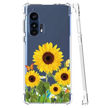 Imagem de Gufuwo Capa transparente e fina projetada para Moto Edge+, capa para Moto Edge Plus, capa protetora de borracha TPU flexível flexível com absorção de choque para Mororola Moto Edge Plus (girassol)