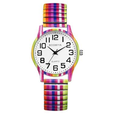 Imagem de JewelryWe Relógios femininos com pulseira elástica: relógio de pulso analógico de quartzo elástico casual com pulseira de expansão floral, C, relógios elásticos