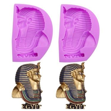 Imagem de Molde de silicone para fondant de faraó egípcio com tema do Egito Antigo Molde de resina para decoração de bolos, enfeite de cupcake de açúcar, doces, polímero, argila, resina, conjunto de 2