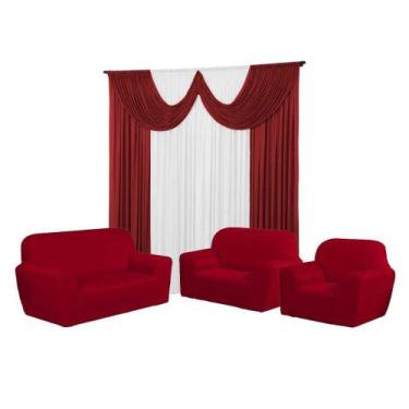 Imagem de Kit Cortina Paris 3 Metros+Capa De Sofá 3,2 E 1 Lugares Coladinha Malh