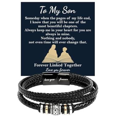 Imagem de SUTERY Pulseira To My Son - Presente de aniversário para filho com cartão de mensagem e caixa - Presentes de Natal, Foreve Love One, Couro, Sem Pedra Preciosa