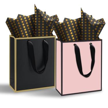 Imagem de Yampahpa Pacote com 24 sacos de presente com alça e papel de seda, sacos de lembrancinha para chá de panela, casamento, aniversário, formatura, chá de bebê