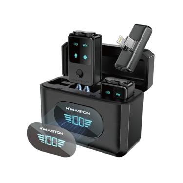 Imagem de H'MASTON Microfone Lapela microfone de lapela sem fio Professional Redução de Ruído Conector com Tipo-C e Lightning 2 em 1 Compatível com Android e iPhone (PRETO)
