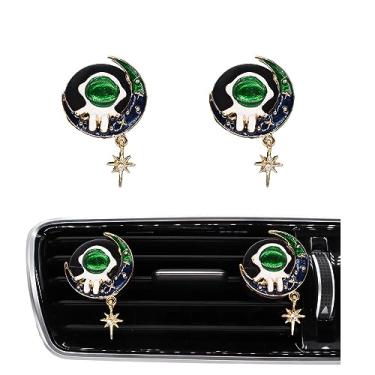 Imagem de ORIESSE Clipes de ventilação de astronauta, purificadores de ar de carro, 2 peças, astronauta, lua, estrelas, decoração de carro, anime, acessórios de carro para adolescentes com brilho verde, clipes