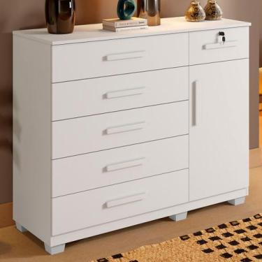 Imagem de Cômoda Mila 1 Porta 6 Gavetas Branco - Panorama Móveis - Pnr Móveis, B