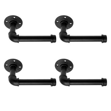 Imagem de Suporte de papel higiênico de tubo industrial, suporte de papel rústico vintage DIY, porta-toalhas, rolo de tubo, resistente, com parafusos de montagem para banheiro, quarto, cozinha (4, preto)