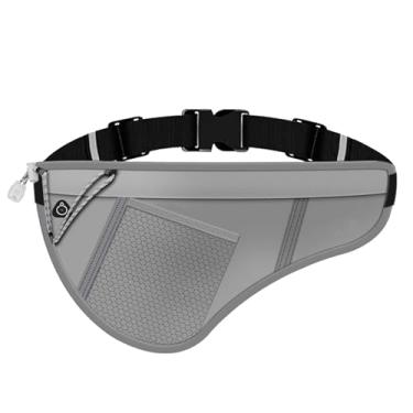 Imagem de JEVRKAPZ Cinto de corrida fino, leve para celular com faixa refletiva, pochete de corrida, à prova de suor com conector de fone de ouvido, bolsos separados para exercícios, Cinza, Gsp8807