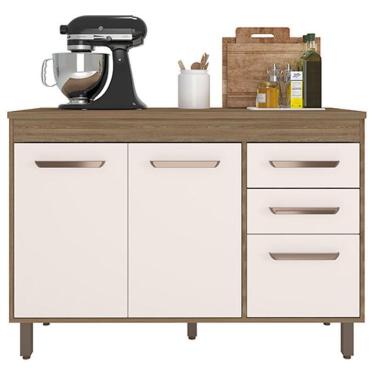 Imagem de Balcão De Cozinha 3 Portas 2 Gavetas 120cm Flex Com Tampo Carvalho Oak Off White - Poliman