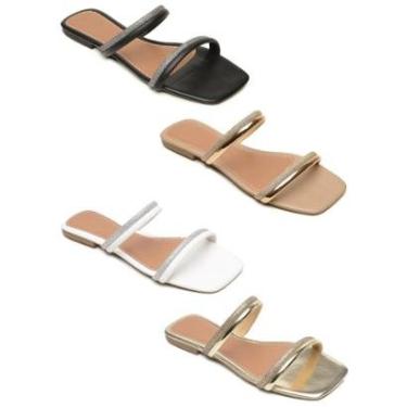 Imagem de Kit 4 Rasteirinhas Feminina com Strass Confortável Verão Cor:;Tamanho:40;Gênero:Mulher-Feminino