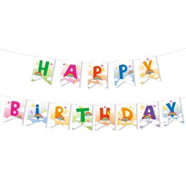 Imagem de Faixa de Feliz Aniversário com Tema de Urso Fofo, Pré-Enfiada Decoração Festa com Tema Arco-Íris Nuvem Sol Estrela Faixa Colorida para Aniversário Meninos e Meninas Artigos para Chá Bebé
