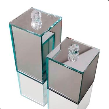 Imagem de Porta Algodão + Porta Cotonete Kit Banheiro Lavabo Luxo Vidro Acessórios Organizadores para Banheiro (Espelho Cristal)