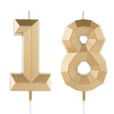 Imagem de Vela de aniversário de 18 anos, ouro, 18 velas, design 3D, enfeite de bolo, decoração de feliz aniversário, para mulheres, homens, casamento, aniversário, celebrações, artigos de festa