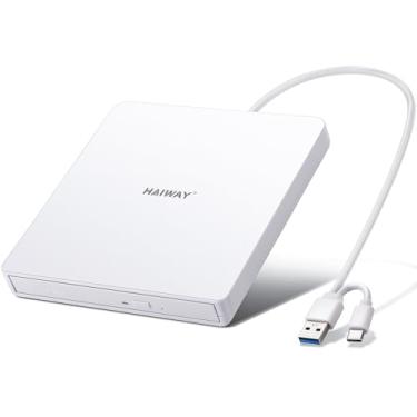 Imagem de Haiway Unidade de DVD externa, USB 3.0 Tipo-C CD DVD Burner, unidade óptica portátil +/-RW CD/DVD, leitor de CD ROM, leitor de gravador para laptop, desktop, MacBook, Windows 11/10/8/7, Linux Mac OS