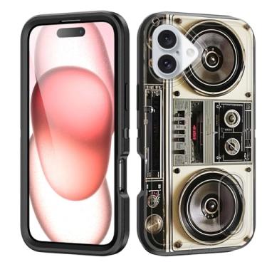 Imagem de BFUKVOU Capa para iPhone 17 com suporte embutido, à prova de choque/poeira/queda, 3 camadas, capa protetora de grau militar para iPhone 17 de 6,3 polegadas 2025, Boombox vintage dos anos 80