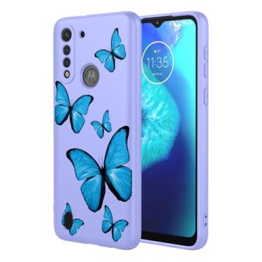 Imagem de KOARWVC Capa de telefone para Moto G8 Power Lite, XT2055-2 Capa de telefone com estampa de borboleta fofa protetora macia TPU para Motorola Moto G8 Power Lite borboleta roxa