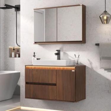 Imagem de Gabinete de Banheiro Cacau Espelheira Cuba Mármore Suspenso - Rainha d