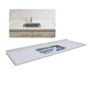 Imagem de Pia De Cozinha Mármore Sintético Bege 150cm Com Cuba Inox N2 - Rainha 