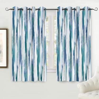 Imagem de Cortinas de quarto azul-petróleo abstratas cinza turquesa pintura moderna cortina contemporânea isolamento térmico quarto cortinas escuras para sala de estar cozinha café 2 painéis 107x160 cm (sem