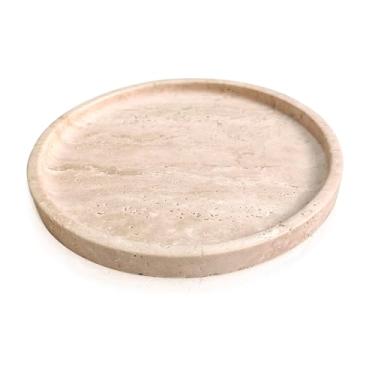 Imagem de Bandeja decorativa de mármore travertino natural, velas, perfume, bugiganga, bandejas de mármore para banheiro, cômoda, cozinha, organizador de armazenamento de bancada para decoração de casa