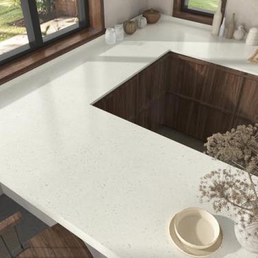 Imagem de Wallderful Papel de contato bege Terrazzo para bancada de papel de parede natural impermeável para bancadas de cozinha, papel de parede moderno de granito para paredes de banheiro 40 x 198 cm