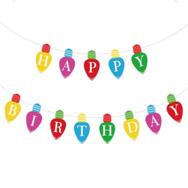 Imagem de Pré-Enfiado Decorações Aniversário Natalino, Bola de Luz Colorida Happy Birthday Banner Decoração Pendurada Feriado para Festa de Natal Celebração Festiva Fundo Fotos