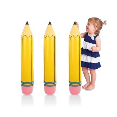 Imagem de Lápis infláveis gigantes para volta às aulas, 3 peças, 68 cm | Kit de decoração de lápis de giz de cera reutilizáveis | Decorações de aniversário de formatura de festa escolar