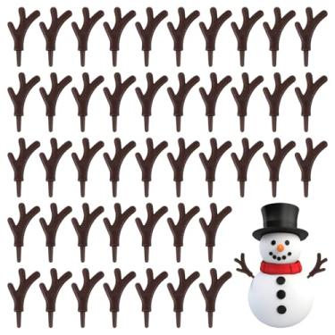 Imagem de Chifres de rena para artesanato, 100 peças de braços de boneco de neve de plástico - mãos artificiais de boneco de neve de 4,5 cm - enfeites de chifres falsos, ramo de chifres de Natal para artesanato