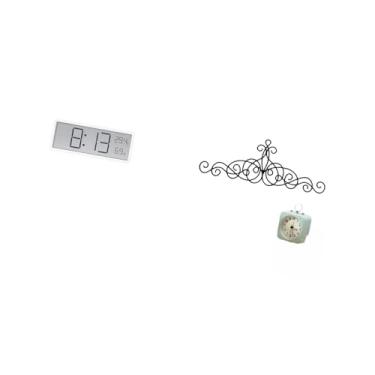 Imagem de Fenteer Relógio de Parede Digital com Rolagem, Decoração Artística, Multiuso, Grande Display, Temperatura, Umidade, Floral, Placa de Metal para Sala de Aula,