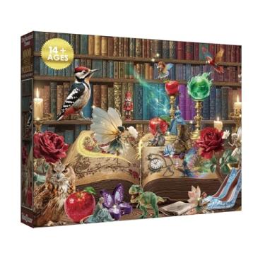 Imagem de Magic Book Puzzles for Adults 1000 Pieces Fun, Colorful Library Cute Bird Vintage Art Jigsaw Puzzles, Challenging Fairy Cartoon Rose Fantasy Puzzle