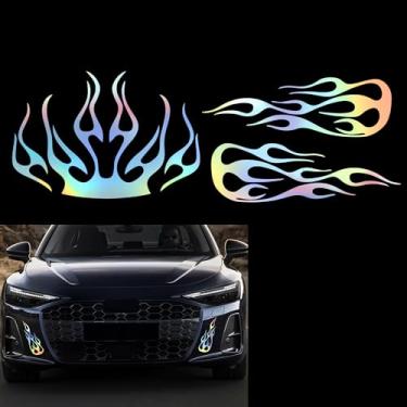 Imagem de TOMALL Kit de decalque de vinil listrado de chamas de 3 peças para carros, veículos, motocicletas, corrida, esportes, fogo, gráficos, adesivos universais à prova d'água para carrinhos de golfe, skate