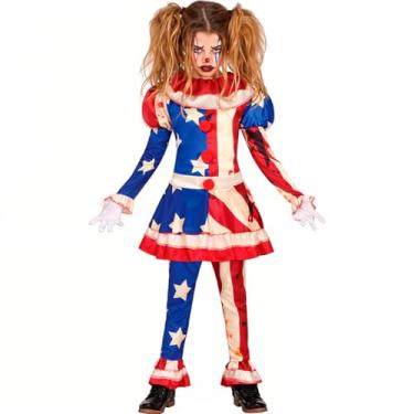 Imagem de Fantasia Halloween Palhaça Assassina Americana Infantil pra Menina de Luxo Completa (Azul e Vermelho, M 5-6)