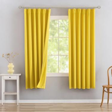 Imagem de DONREN Cortinas blackout plissadas amarelas com ganchos - 182,88 cm de comprimento escurecimento de ambiente com isolamento térmico cortinas de janela para sala de estar quarto conjunto de 2 painéis