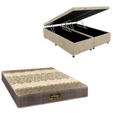 Imagem de Cama Box Baú Bipartida Blindada com Colchão de Espuma Orthopedic (SUEDE BEGE, Queen)