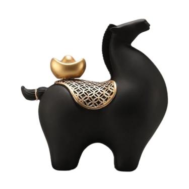Imagem de Bothyi Estátua de Cavalo Feng Shui Decoração Artesanal Estátuas Modernas Únicas Escultura de Mesa para Estante Sala de Estante de Entrada de Casa, Cabeça preta levantada