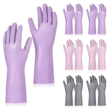 Imagem de BTYMS 6 pares de luvas de borracha para limpeza doméstica, luvas grandes de nitrilo para lavar louça, luvas de cozinha reutilizáveis antiderrapantes