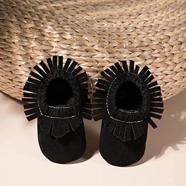 Imagem de Botas para bebês meninas, caubói, borla, sola macia, antiderrapante, botas de cano baixo, primeiro andador, berço, sapatos ao ar livre, A01/preto, 12-18 Months Toddler