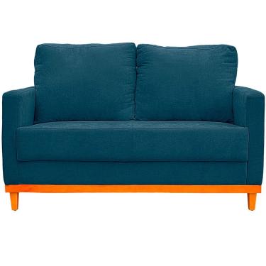 Imagem de Sofa Berlim 2 Lugares Base De Madeira Tecido Impermeavel Azul Petroleo
