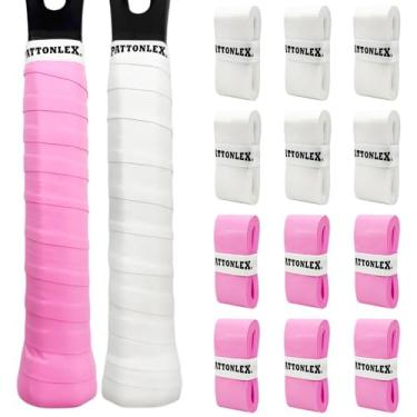 Imagem de PATTONLEX Punhos para raquete de tênis – Pacote com 12 fitas multicoloridas para tênis, badminton, squash, raquete esportiva – Absorve suor, antiderrapante, aderência durável (branco + rosa)