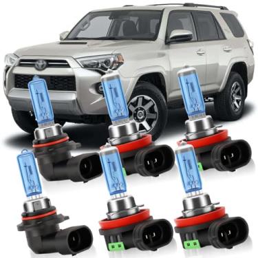 Imagem de KINGSOFE Adequado para Toyota 4Runner 2014-2021 lâmpadas de farol, 9005/HB3 farol alto e farol baixo H11/H9 e H11/H8/H16 lâmpadas de halogênio de farol de neblina 300% brilho alto desempenho combo 6