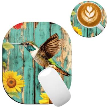 Imagem de TOEMZTFT Mouse pad pequeno, mini mouse pad 15,2 x 17,8 cm, bandeja de teclado para laptop, mouse sem fio, casa, escritório, com base de borracha antiderrapante, tapete de mouse impermeável, beija-flor